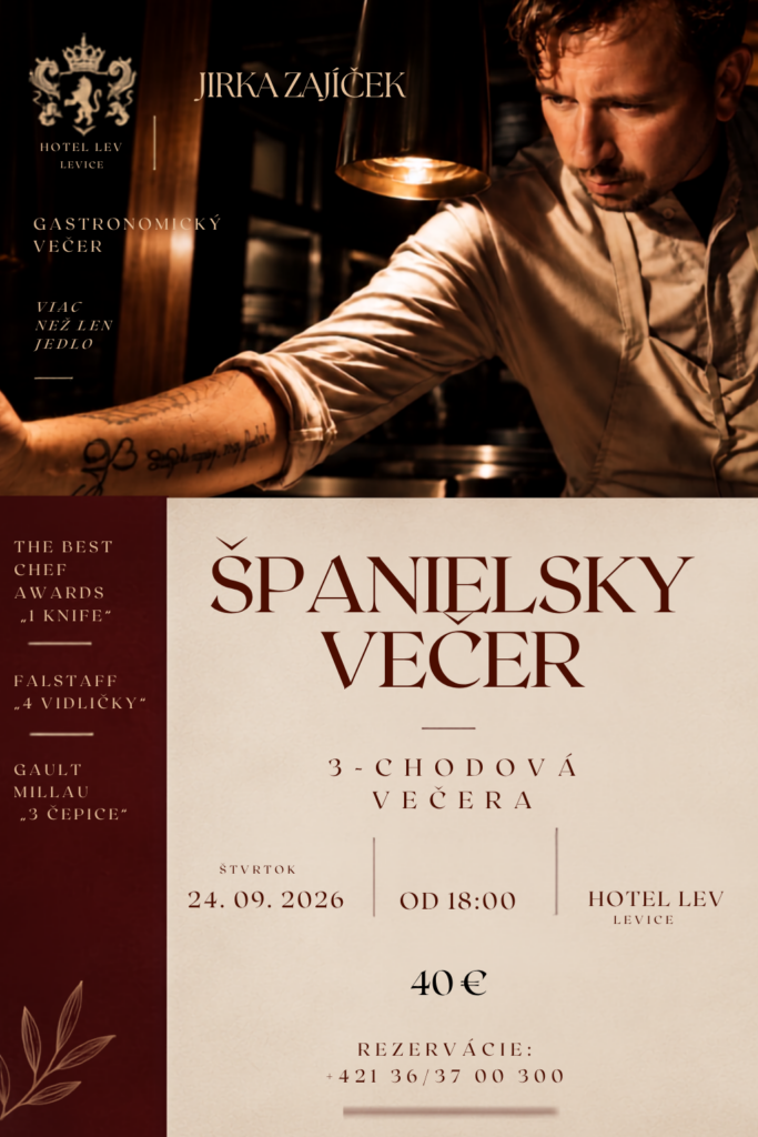 Plagát – Španielsky večer s Jirkom Zajíčkom, štvrtok 24. 9. 2026 od 18:00, Hotel Lev Levice, 40 €